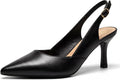 Women's Slingback Kitten Heel Pumps - Pointed Closed Toe Dress Shoes with an Adjustable Buckle for Weddings - 6