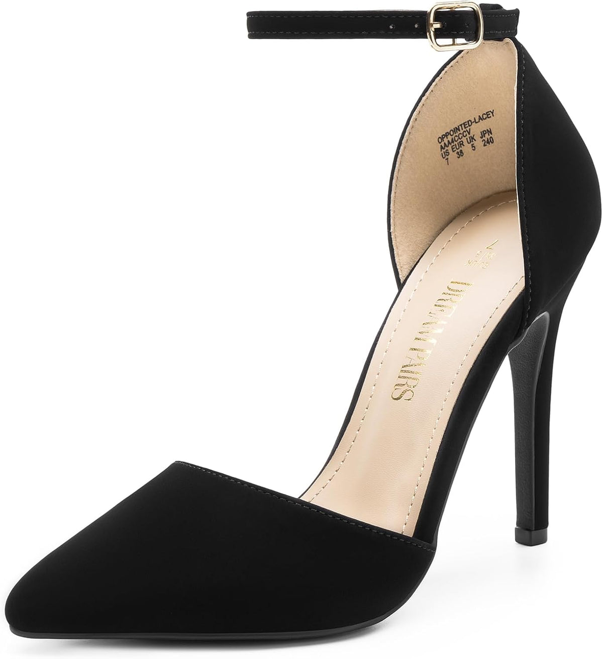 Women's Pointed Toe Stiletto Pumps - High Heel Dress Shoes with Ankle Strap in Glitter and Suede for Dancing - 10