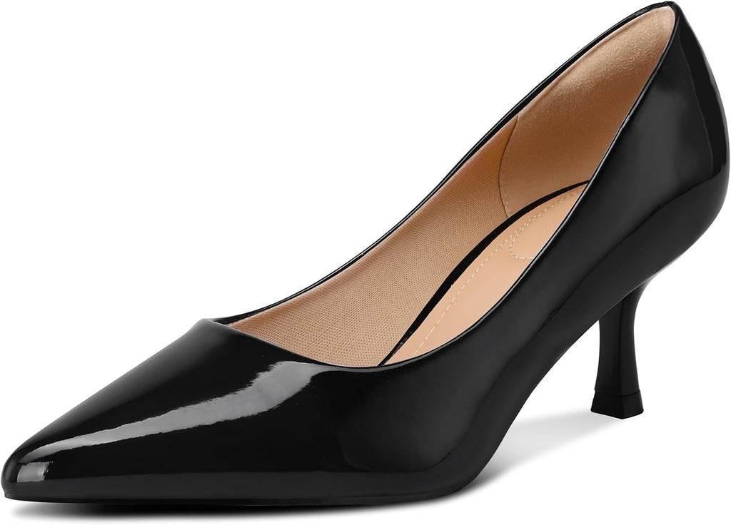 Women's Kitten Heel Pumps - 2 Inch Low Heel Closed Toe Dress Shoes in Knit, Patent and Metallic for Weddings - 6