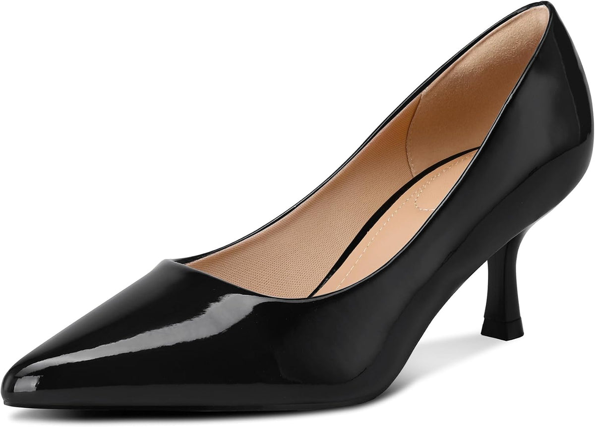 Women's Kitten Heel Pumps - 2 Inch Low Heel Closed Toe Dress Shoes in Knit, Patent and Metallic for Weddings - 6