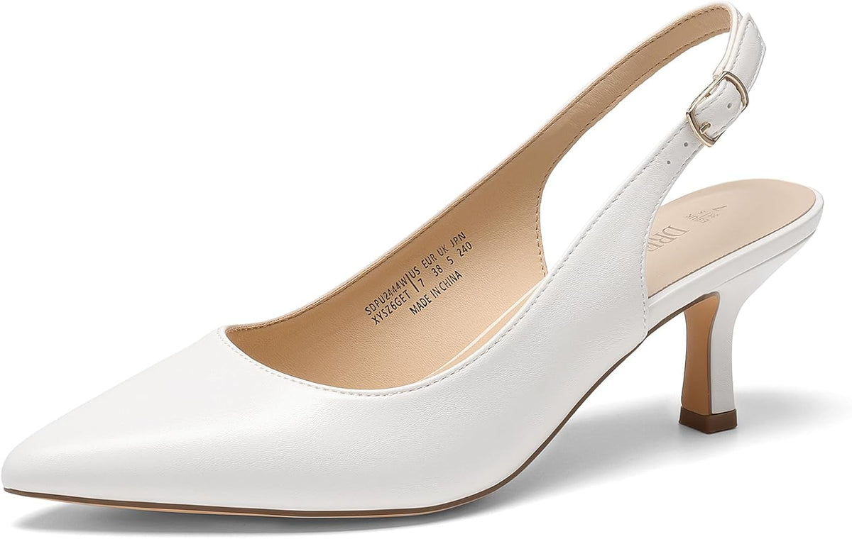Women's Slingback Kitten Heel Pumps - Closed Pointed Toe Low Heels in Suede and Glitter for Weddings - 6