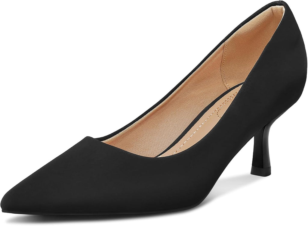 Women's Kitten Heel Pumps - 2 Inch Low Heel Closed Toe Dress Shoes in Knit, Patent and Metallic for Weddings - 6