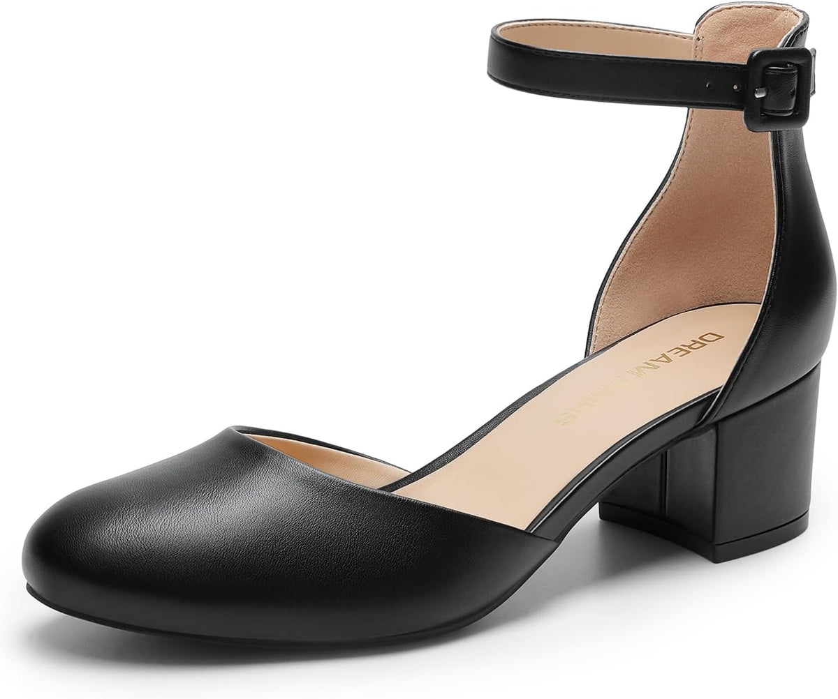 Women's Round Toe Block Heel Pumps Low — view 6