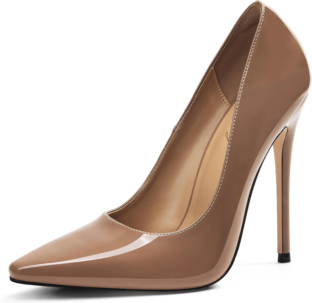 Women's Pointed Toe Stiletto Pumps - 4.7 Inch High Heels in Suede, Patent and Neon Finishes for Evening Parties - 7