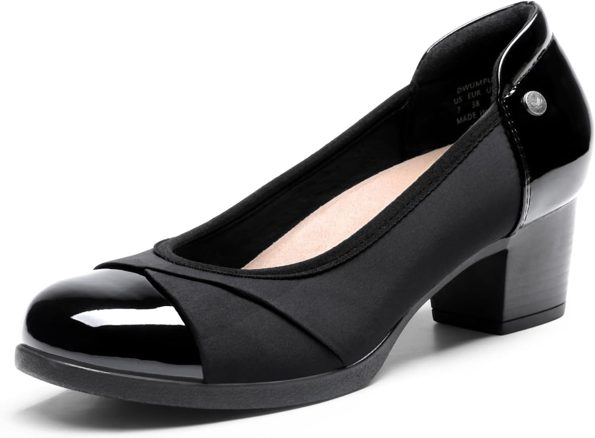Women's Low Chunky Heel Pumps - Bunion Friendly Fit, 3D Cushioned Insole and Anti Slip Sole for Work Days - 6