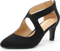 Women's Pointed Toe Kitten Heel Pumps - 2.76 Inch Heel with Crisscross Cutouts and Back Zip for Party Dressing - 6
