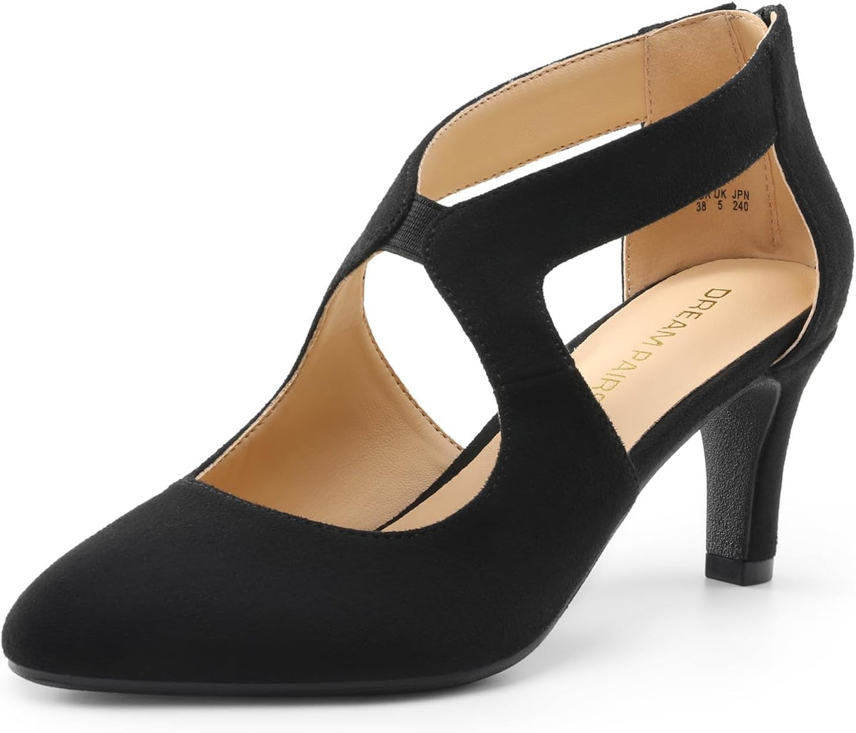 Women's Pointed Toe Kitten Heel Pumps - 2.76 Inch Heel with Crisscross Cutouts and Back Zip for Party Dressing - 6