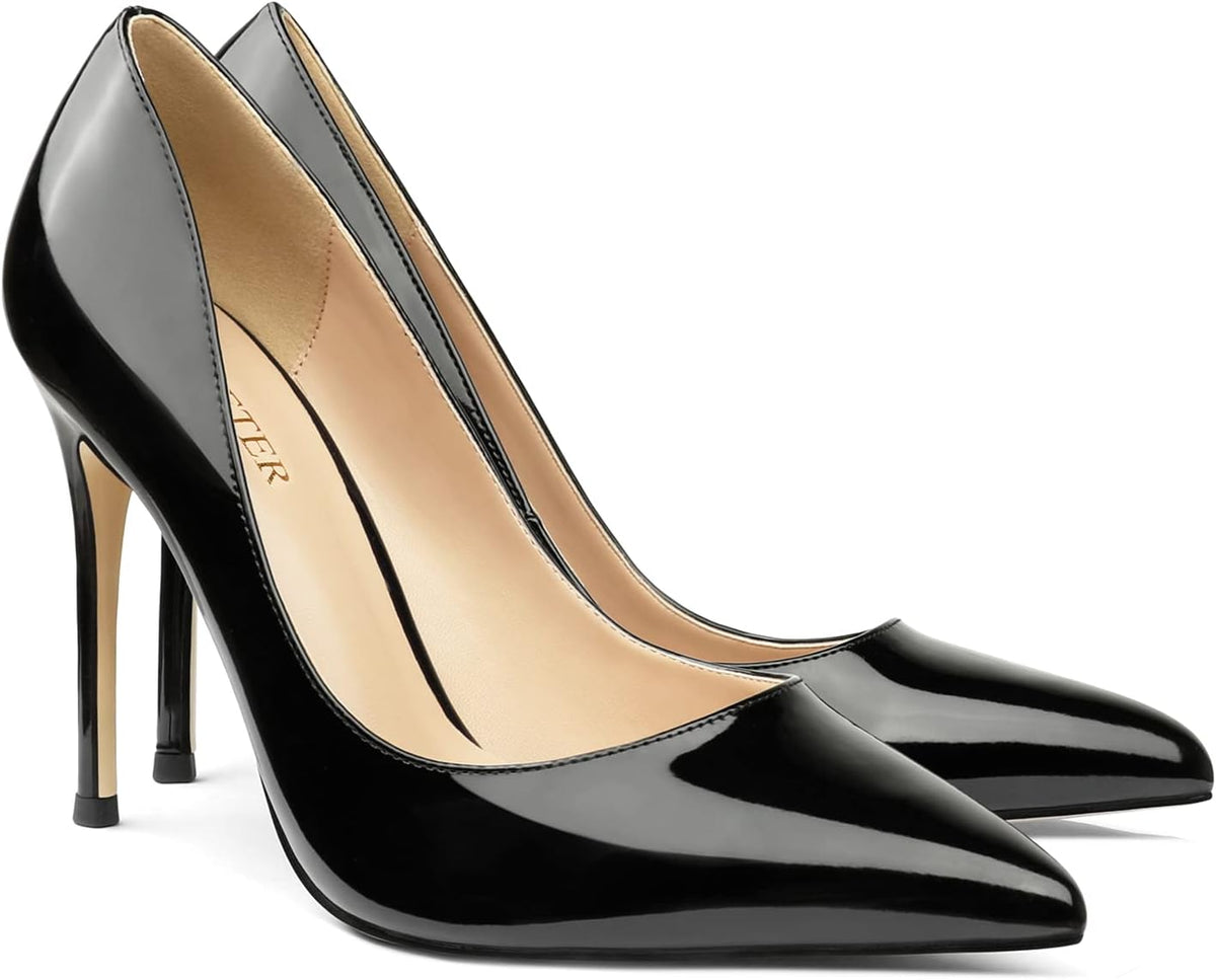 Women's Pointed Toe Stiletto Pumps - 4 Inch Slip On Heels in Suede and Two Tone Finishes for Evening Events - 6