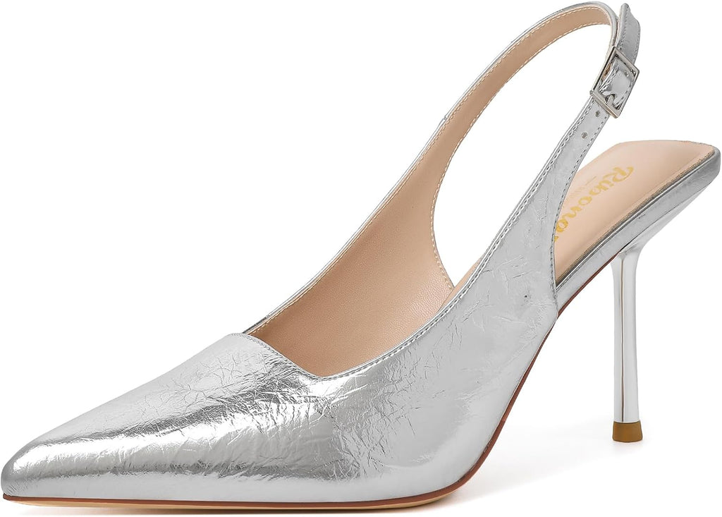 Women's Slingback Pointed Toe High Heel Pumps - Braided and Suede Finishes for Weddings and Evening Parties - 6
