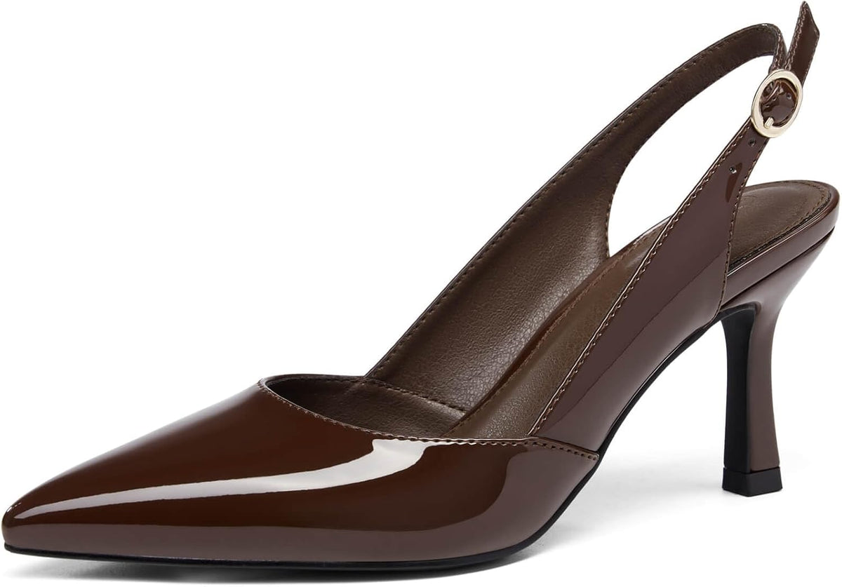 Women's Slingback Kitten Heel Pumps - Closed Pointed Toe Backless Dress Shoes in Suede and Knit for Weddings - Black Sue