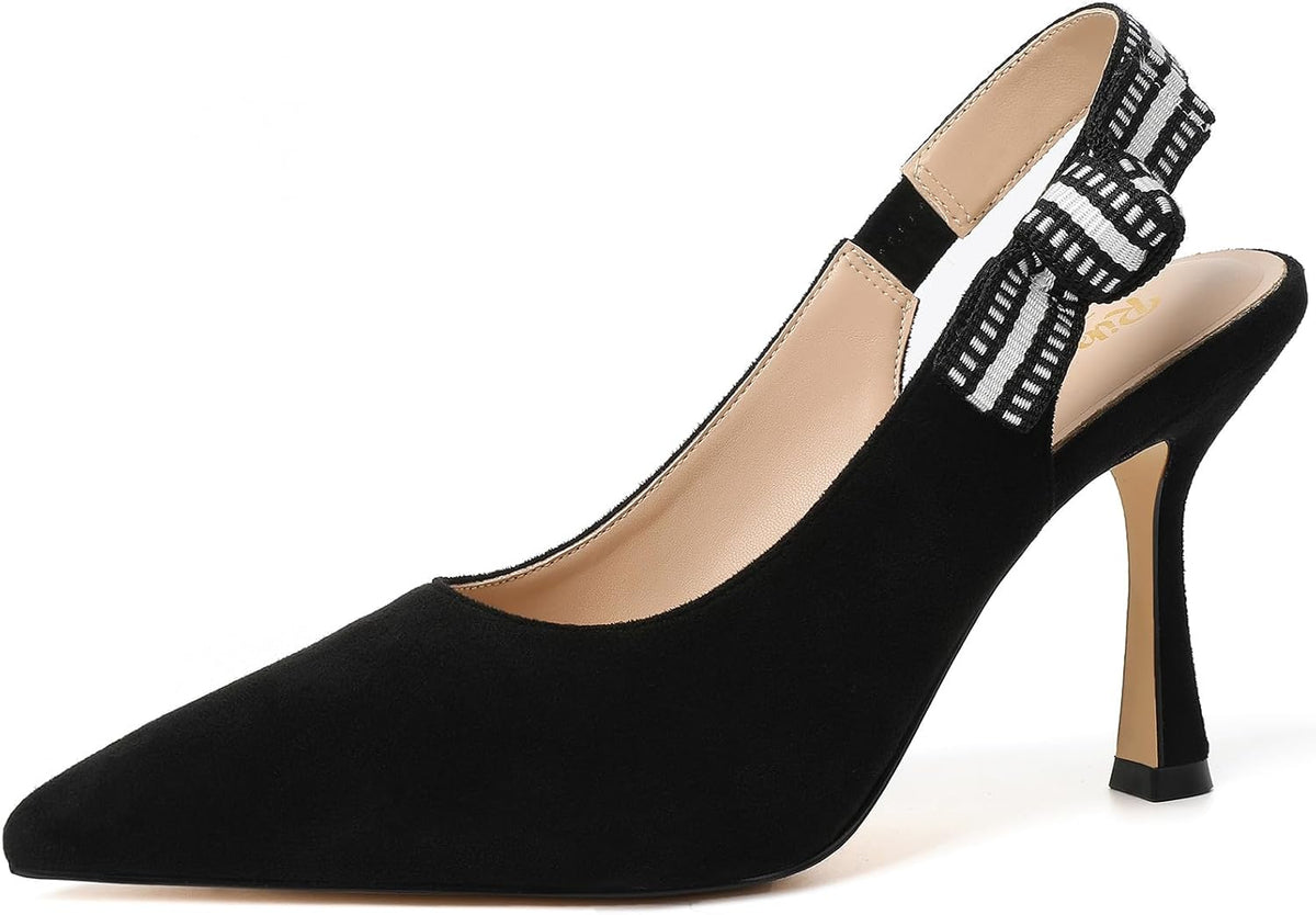 Women's Slingback Pointed Toe High Heel Pumps - Braided and Suede Finishes for Weddings and Evening Parties - 10