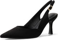 Women's Slingback Kitten Heel Pumps - Closed Pointed Toe Backless Dress Shoes in Suede and Knit for Weddings - Black Sue