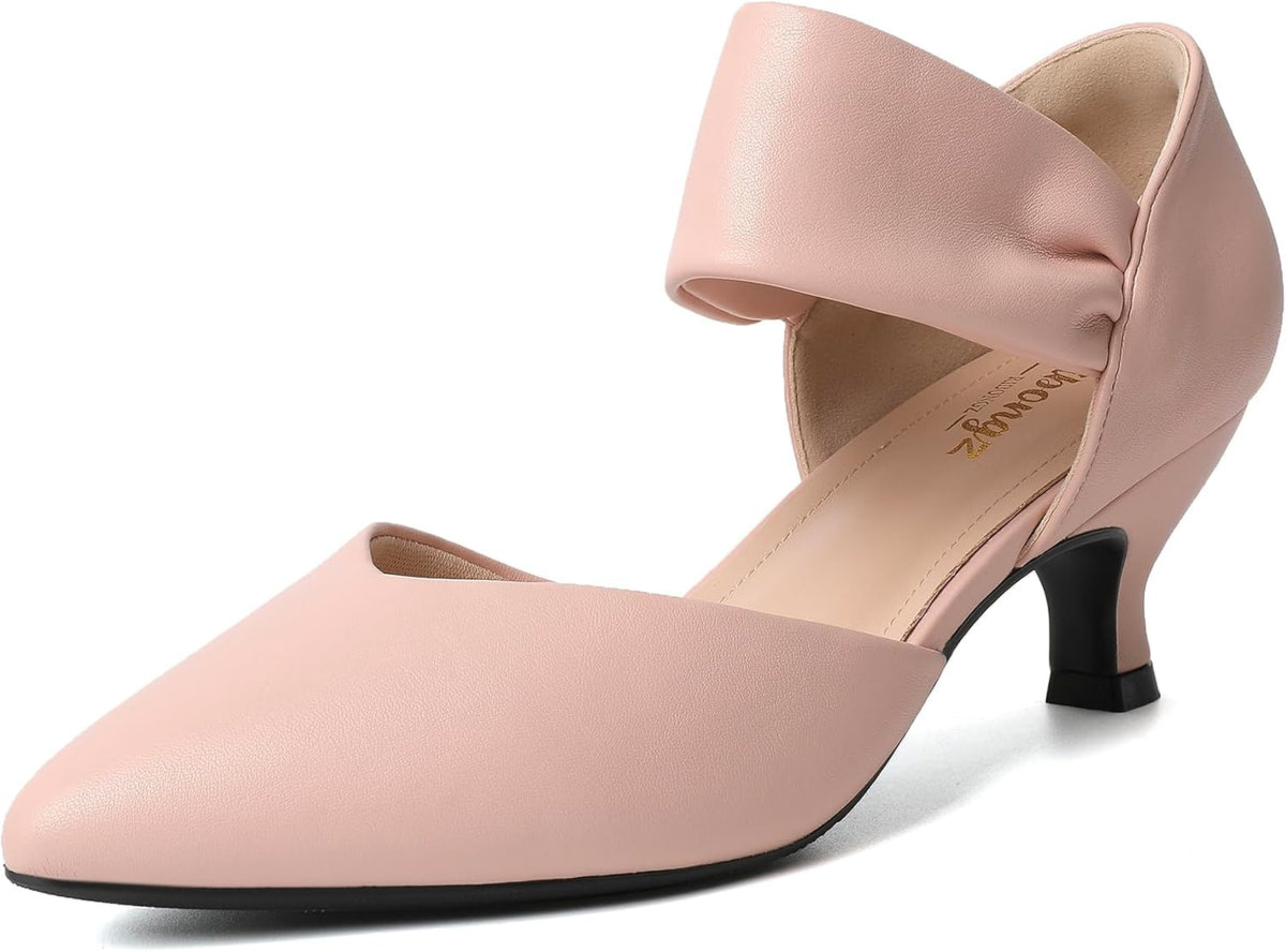Women's Pointed Toe Kitten Heel Pumps - Low Slip On Heels in Suede and Gold Finishes for Bridal Parties - 9