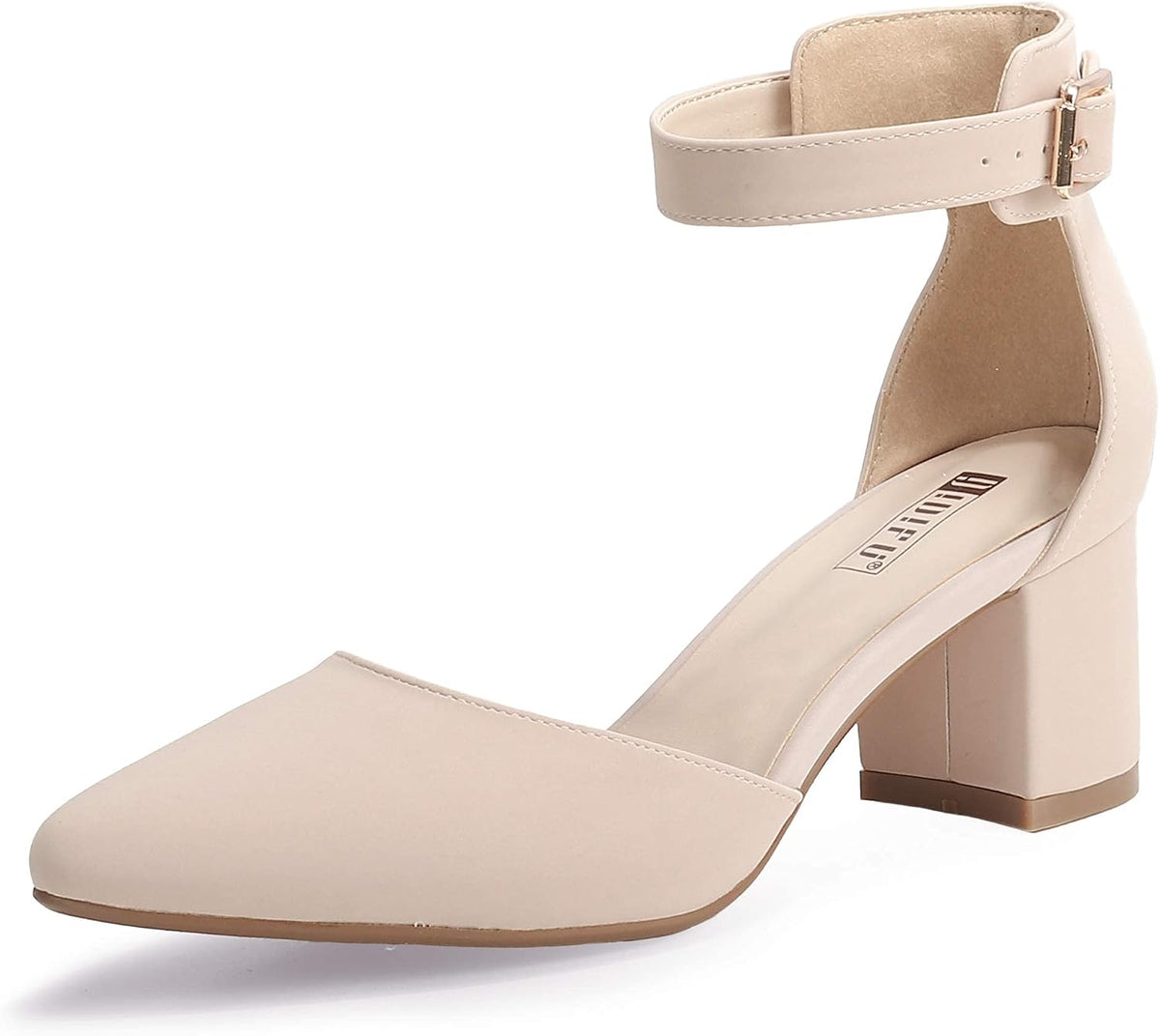 Women's Low Block Heel Pumps - Chunky Closed Toe Heels with Ankle Strap in Suede and Glitter for Weddings - 10