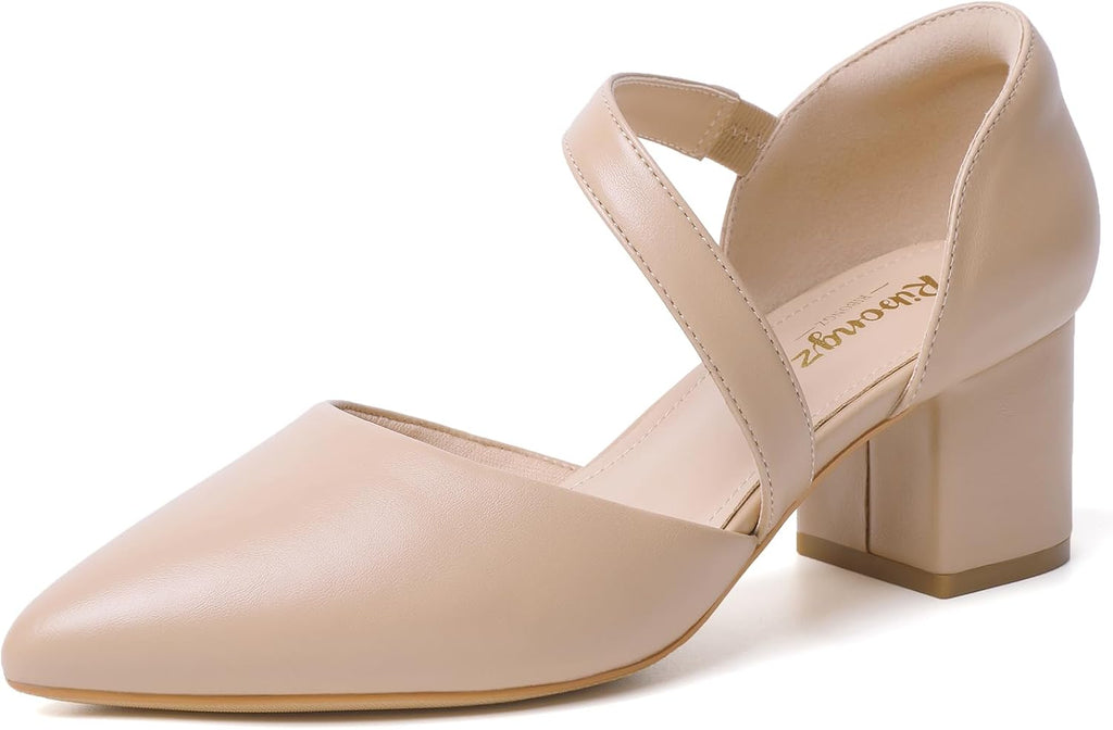 Women's Pointed Toe Kitten Heel Pumps - Low Slip On Heels in Suede and Gold Finishes for Bridal Parties - 7