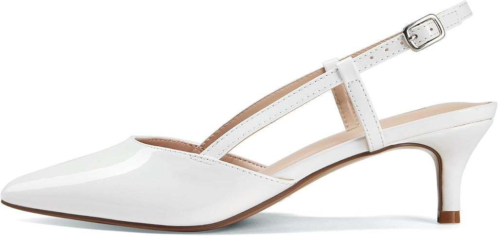 Women's Slingback Kitten Heel Pumps - 2 Inch Pointed Toe Heels with an Adjustable Strap for Office Days - 8