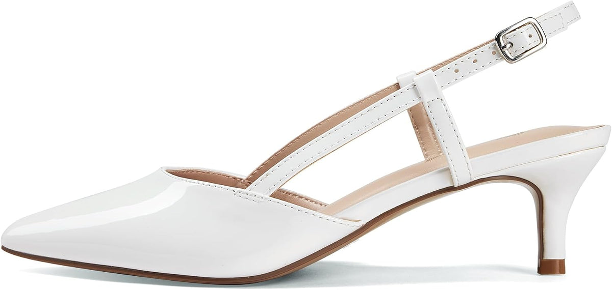Women's Slingback Kitten Heel Pumps - 2 Inch Pointed Toe Heels with an Adjustable Strap for Office Days - 8
