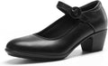 Women's Mary Jane Block Heel Pumps - 1.9 Inch Chunky Heel with Memory Foam Arch Support and Buckle Strap - 6