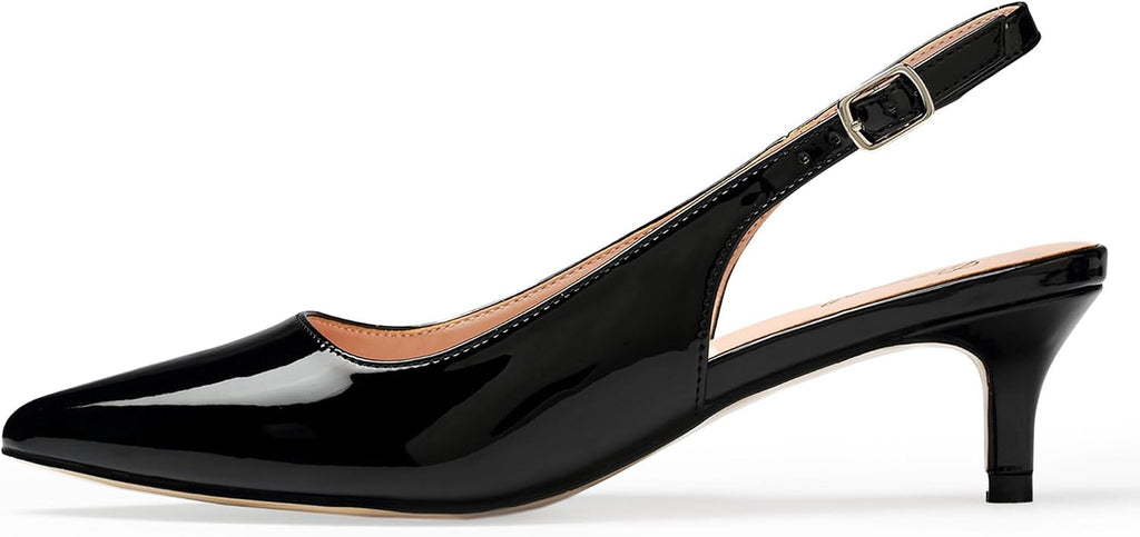 Women's Slingback Kitten Heel Pumps - 2 Inch Pointed Toe Heels with an Adjustable Strap for Office Days - 6