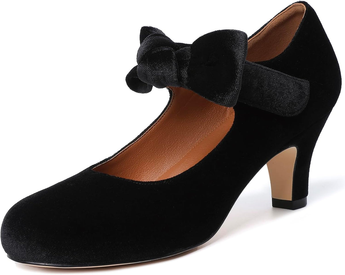Women's Vintage Bow Platform Pumps - High Heel Dress Shoes with a Small Bow Detail for Retro Party Looks - 7