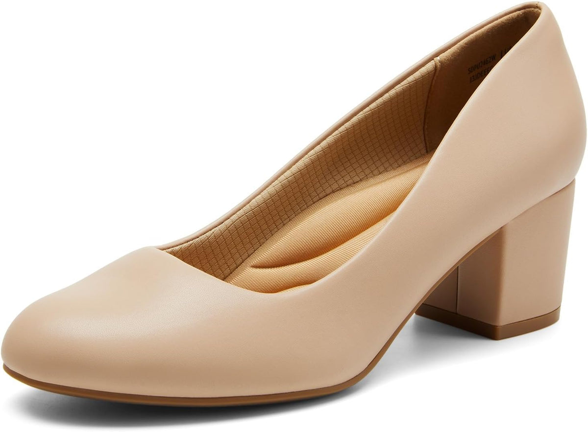 Women's Chunky Block Heel Pumps - 2.24 Inch Heel, 3D Cushioned Insole and Non Slip Outsole for Commuting - 6