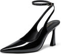 Women's Slingback Pointed Toe Pumps - High Heels with an Adjustable Strap for Office and Wedding Wear - 6