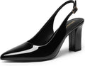 Women's Slingback Block Heel Pumps - High Chunky Heel Pointed Toe Work Shoes in Patent and Nude Finishes - 6