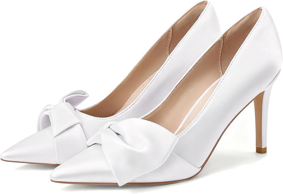 Women's Bow Detail Slingback Pumps - 3.3 Inch Stiletto Heels with an Elastic Strap for Formal Evenings - 6