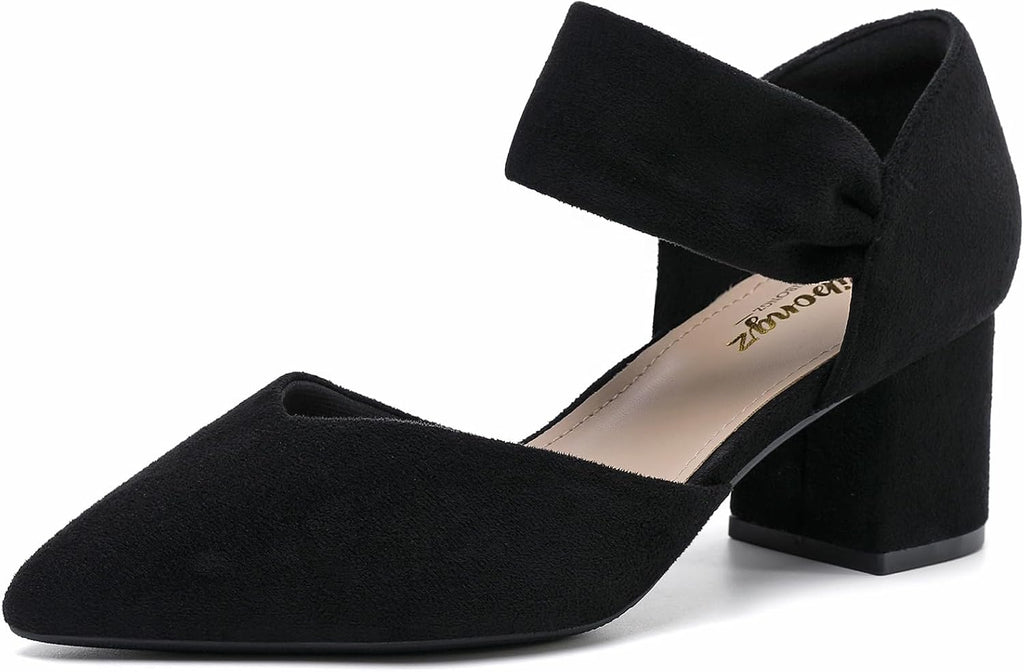 Women's Pointed Toe Kitten Heel Pumps - Low Slip On Heels in Suede and Gold Finishes for Bridal Parties - 10