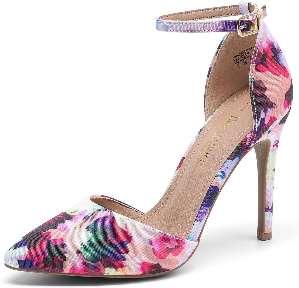 Women's Pointed Toe Stiletto Pumps - High Heel Dress Shoes with Ankle Strap in Glitter and Suede for Dancing - 10