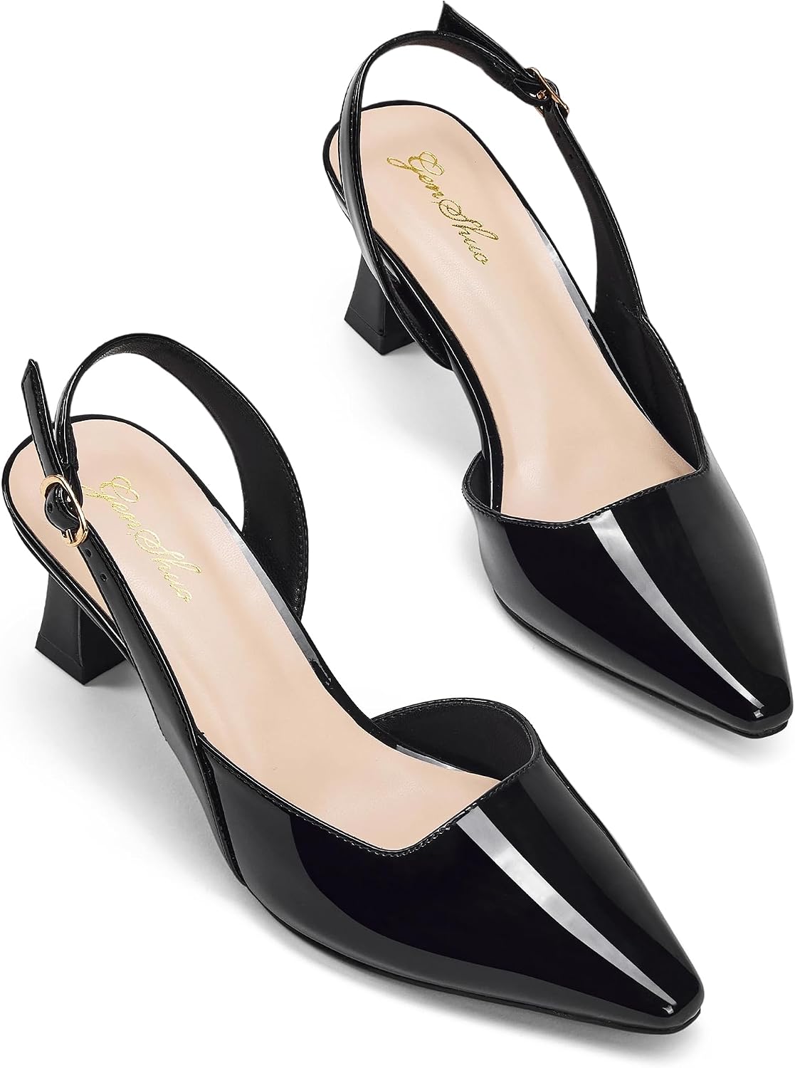 Women's Slingback Kitten Heel Pumps - 2 Inch Pointed Toe Heels with an Adjustable Strap for Office Days - 8