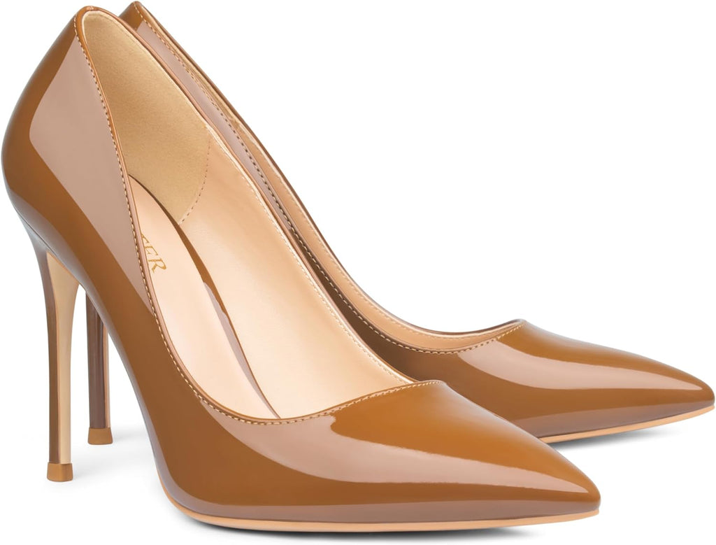 Women's Pointed Toe Stiletto Pumps - 4 Inch Slip On Heels in Suede and Two Tone Finishes for Evening Events - 6