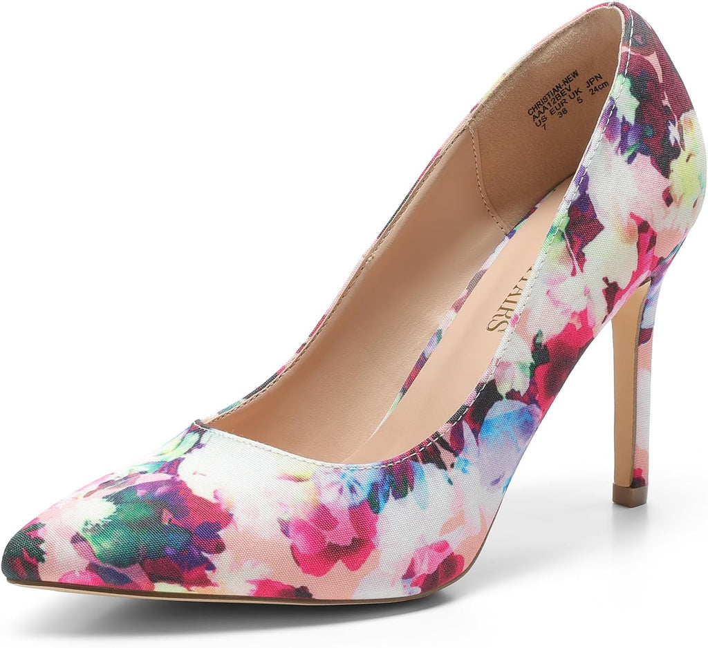 Women's Pointed Toe Stiletto Pumps - 4 Inch Heel with Padded Latex Insole and Non Slip Outsole for Weddings - 9