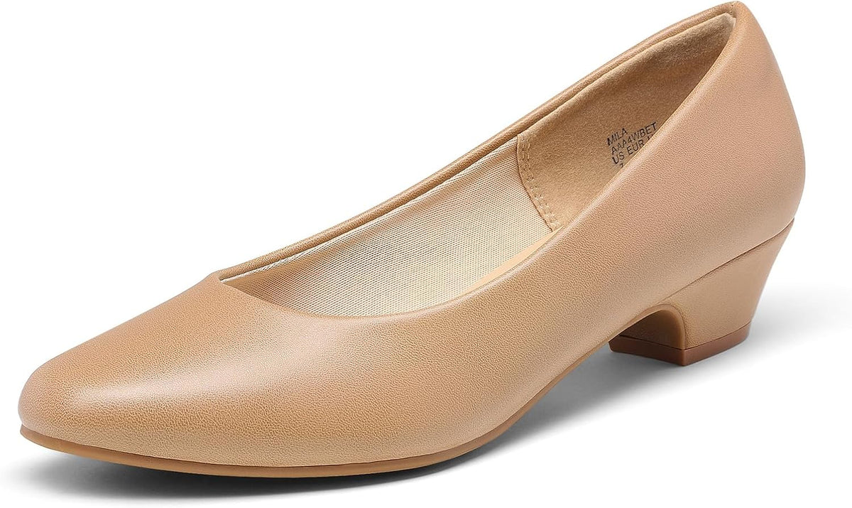 Women's Round Toe Block Heel Pumps - 1.5 Inch Low Heel Dress Shoes in Patent, Suede and Glitter for the Office - 9