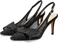 Women's Bow Detail Slingback Pumps - 3.3 Inch Stiletto Heels with an Elastic Strap for Formal Evenings - 7