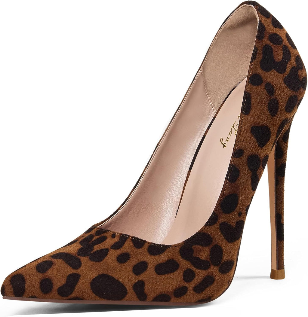 Women's Pointed Toe Stiletto Pumps - 4.7 Inch High Heels in Suede, Patent and Neon Finishes for Evening Parties - 7
