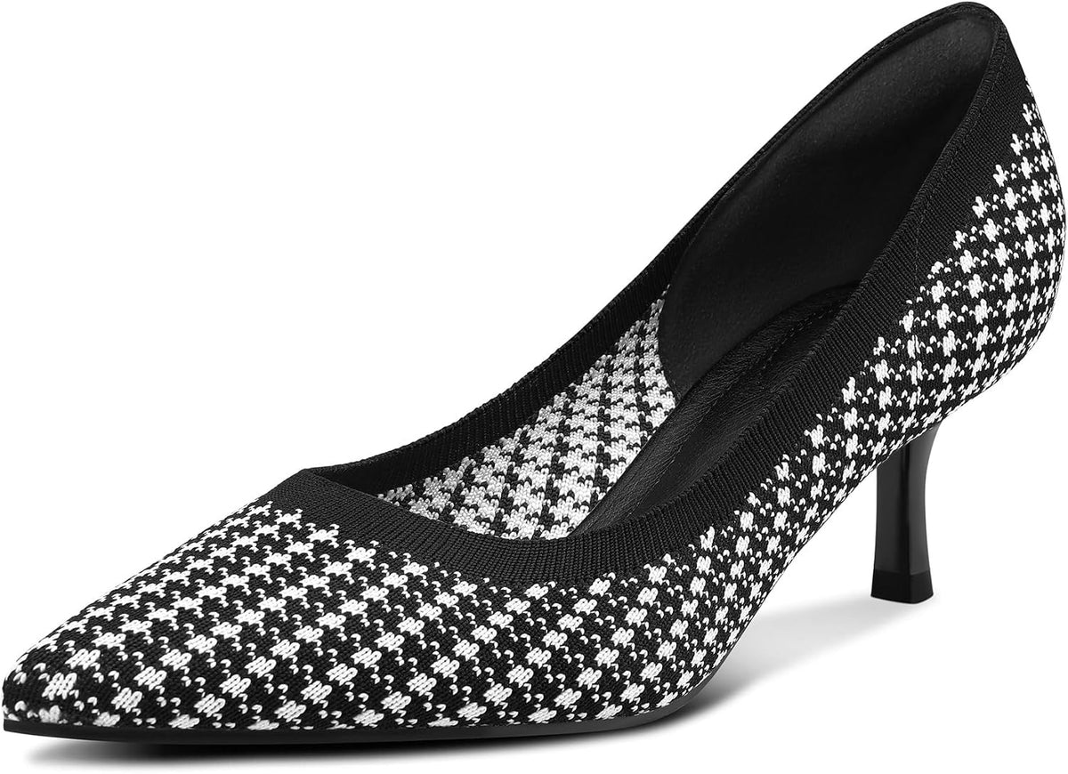 Women's Kitten Heel Pumps - 2 Inch Low Heel Closed Toe Dress Shoes in Knit, Patent and Metallic for Weddings - 7