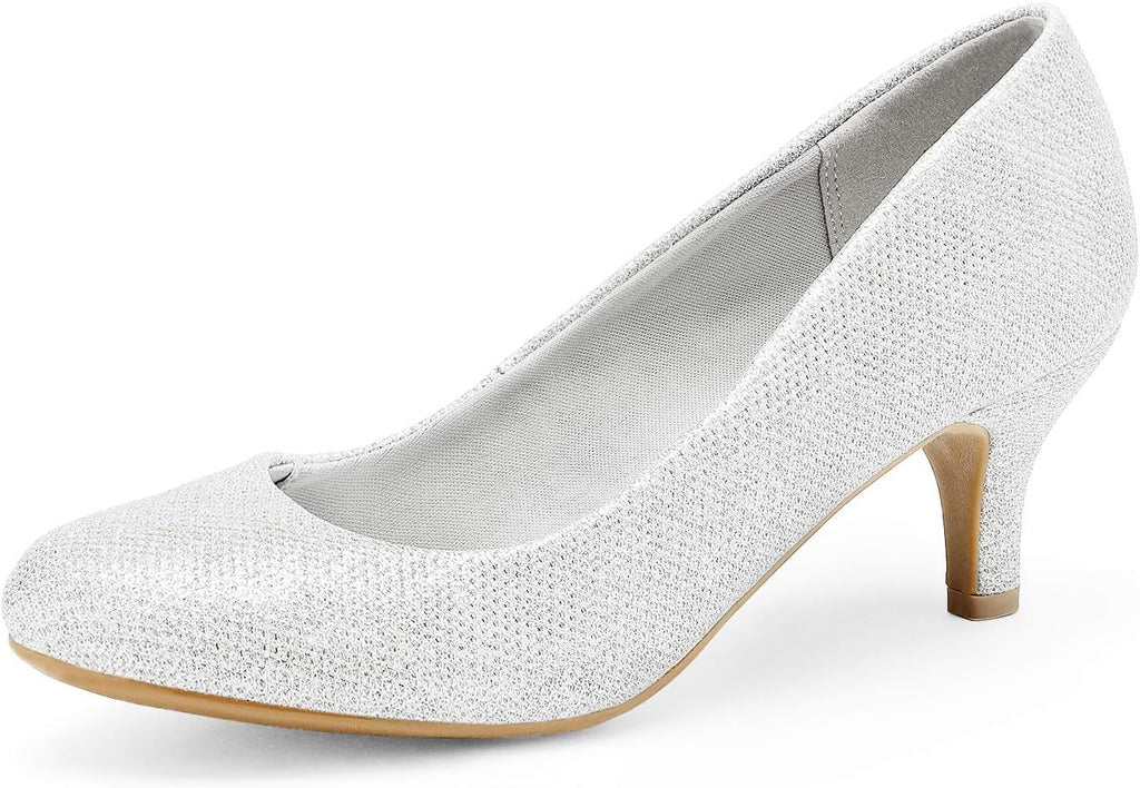 Women's Round Toe Kitten Heel Pumps - 2.5 Inch Heel, Slip On Fit and Cushioned Latex Insole for Office Wear - 10