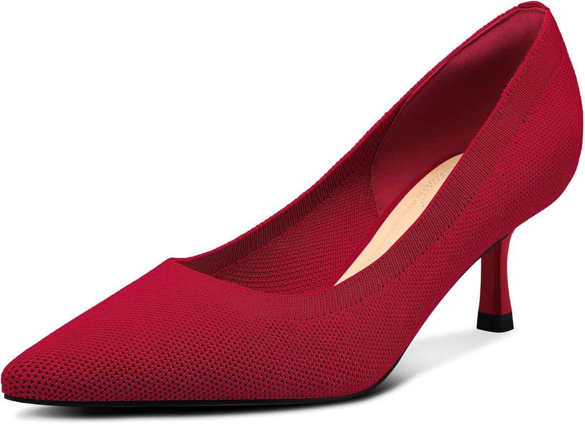 Women's Kitten Heel Pumps - 2 Inch Low Heel Closed Toe Dress Shoes in Knit, Patent and Metallic for Weddings - 7