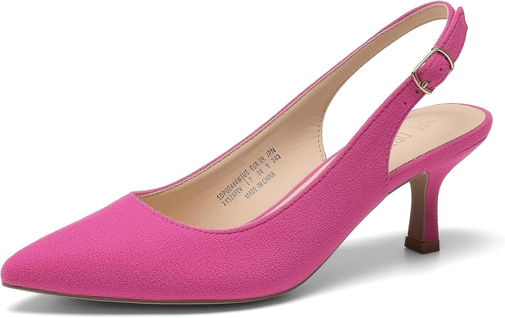 Women's Slingback Kitten Heel Pumps - Closed Pointed Toe Low Heels in Suede and Glitter for Weddings - 8