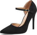 Women's Pointed Toe Ankle Strap Pumps - 4 Inch Stiletto Heels with Adjustable Buckle for Work and Proms - 6