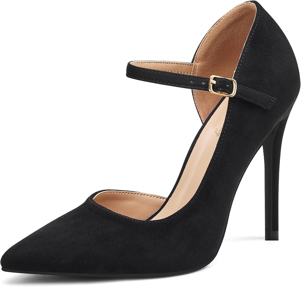 Women's Pointed Toe Ankle Strap Pumps - 4 Inch Stiletto Heels with Adjustable Buckle for Work and Proms - 6
