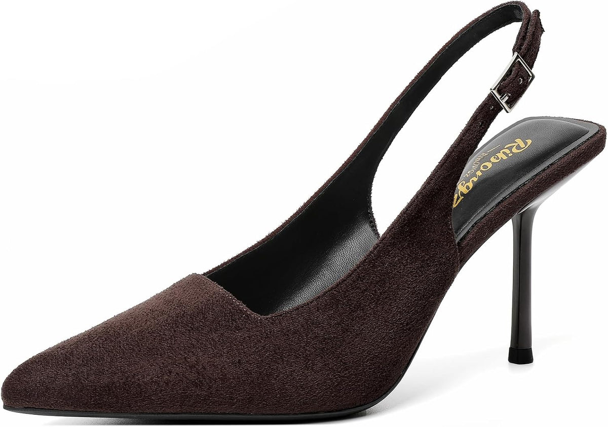 Women's Slingback Pointed Toe High Heel Pumps - Braided and Suede Finishes for Weddings and Evening Parties - 8
