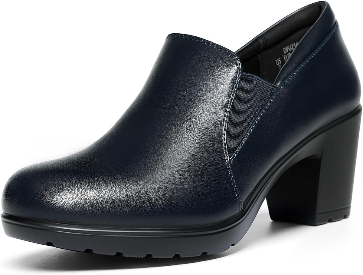 Women's Block Heel Loafer Pumps - Slip On Dress Shoes with a Latex Padded Insole for Long Workdays - 9