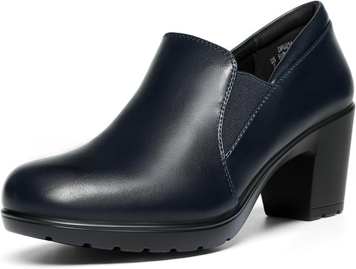 Women's Block Heel Loafer Pumps - Slip On Dress Shoes with a Latex Padded Insole for Long Workdays - 9