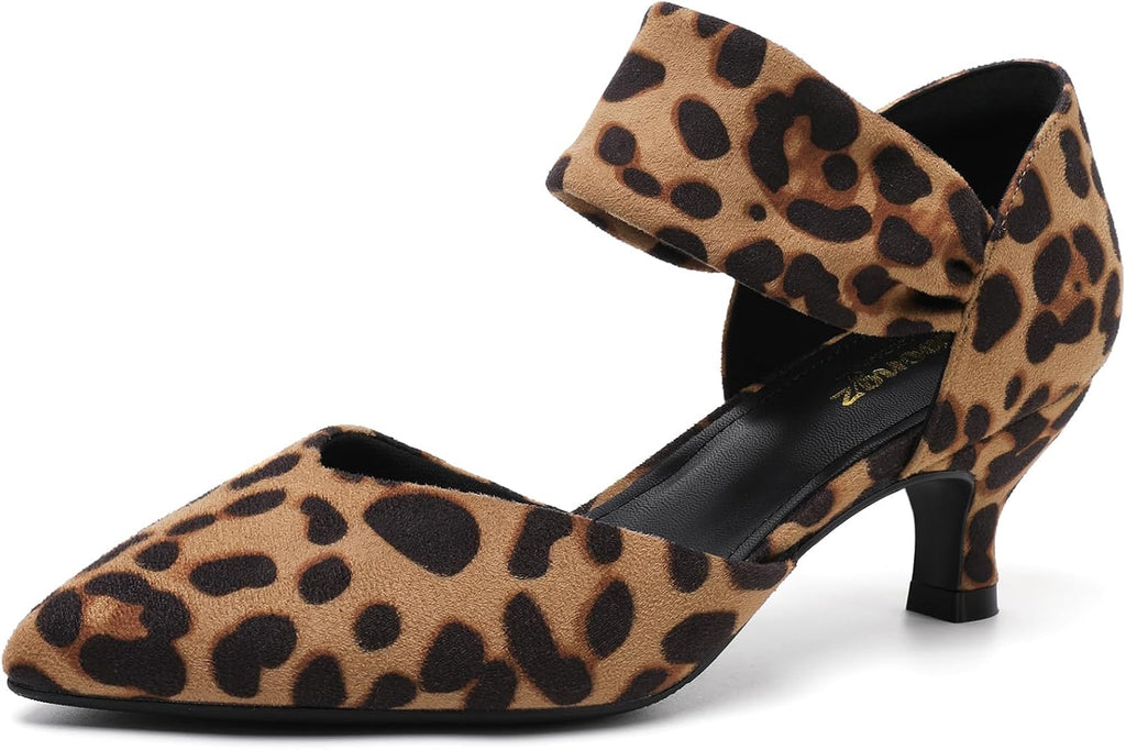 Women's Pointed Toe Kitten Heel Pumps - Low Slip On Heels in Suede and Gold Finishes for Bridal Parties - 6