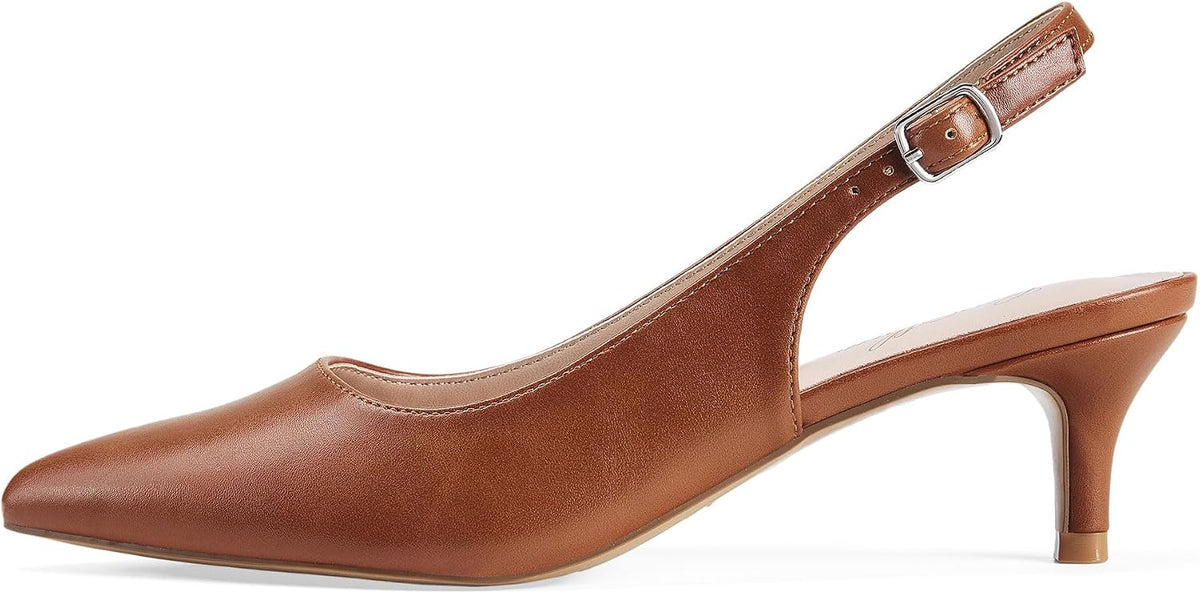 Women's Slingback Kitten Heel Pumps - 2 Inch Pointed Toe Heels with an Adjustable Strap for Office Days - 6
