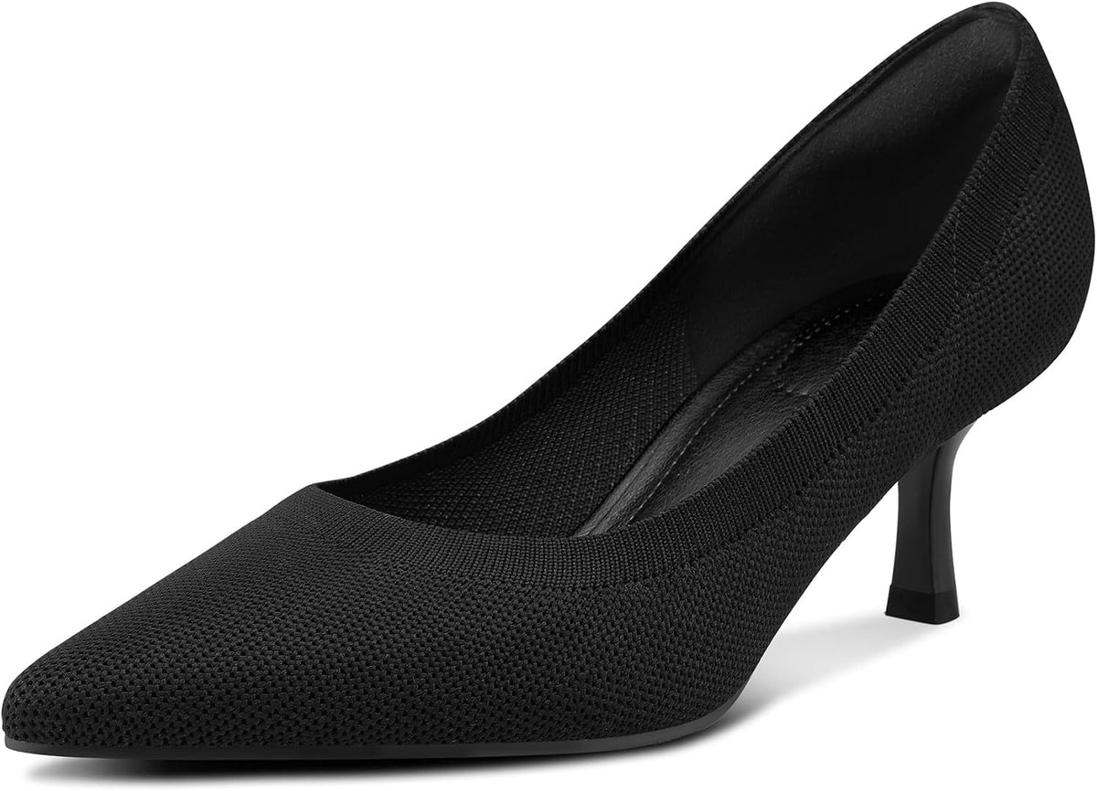 Women's Kitten Heel Pumps - 2 Inch Low Heel Closed Toe Dress Shoes in Knit, Patent and Metallic for Weddings - 6