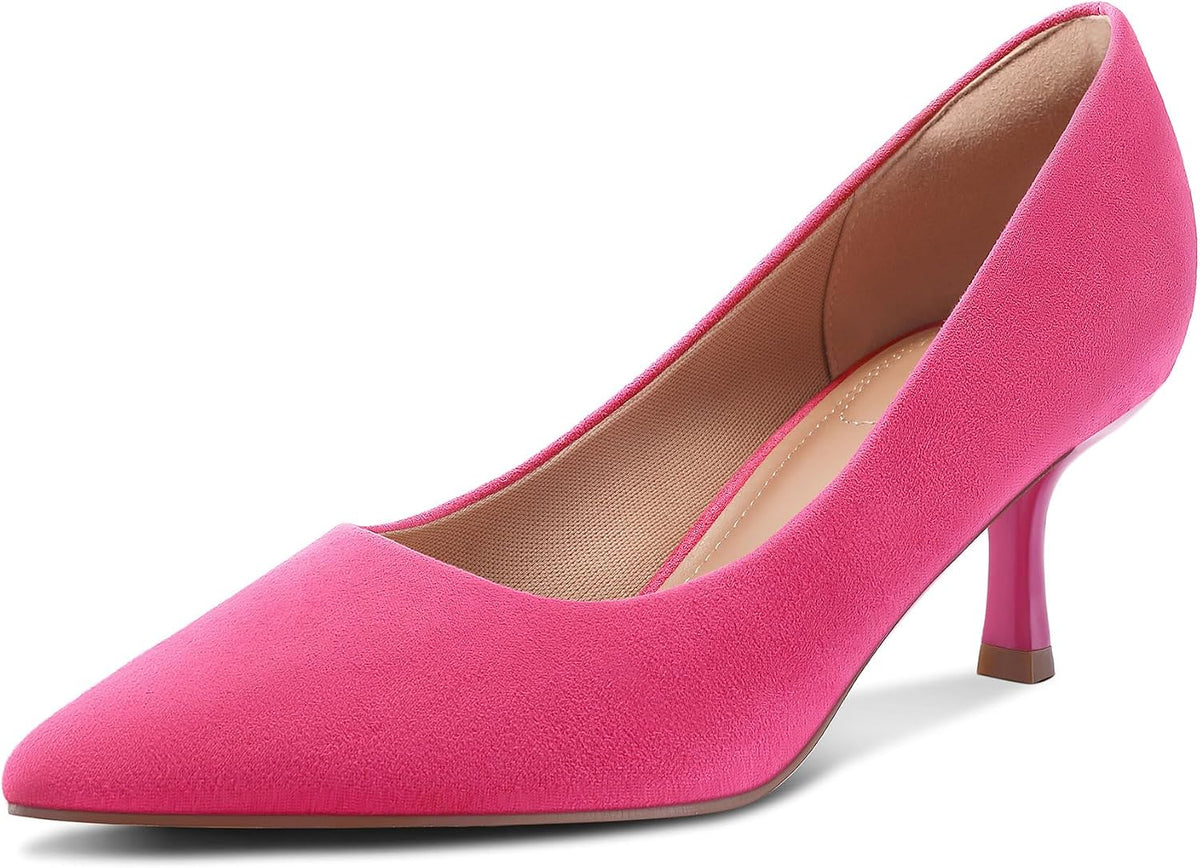 Women's Kitten Heel Pumps - 2 Inch Low Heel Closed Toe Dress Shoes in Knit, Patent and Metallic for Weddings - 6