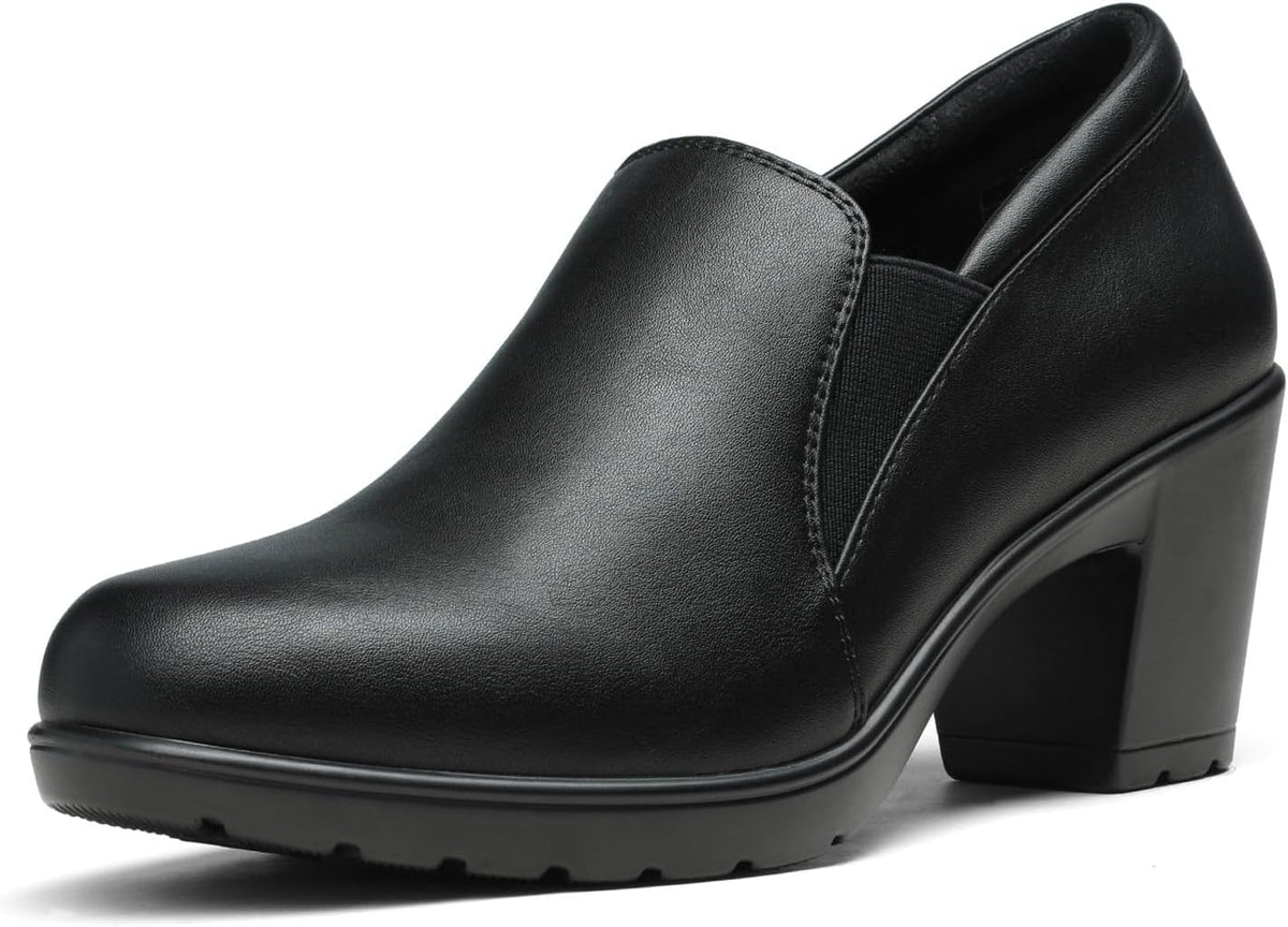 Women's Block Heel Loafer Pumps - Slip On Dress Shoes with a Latex Padded Insole for Long Workdays - 9